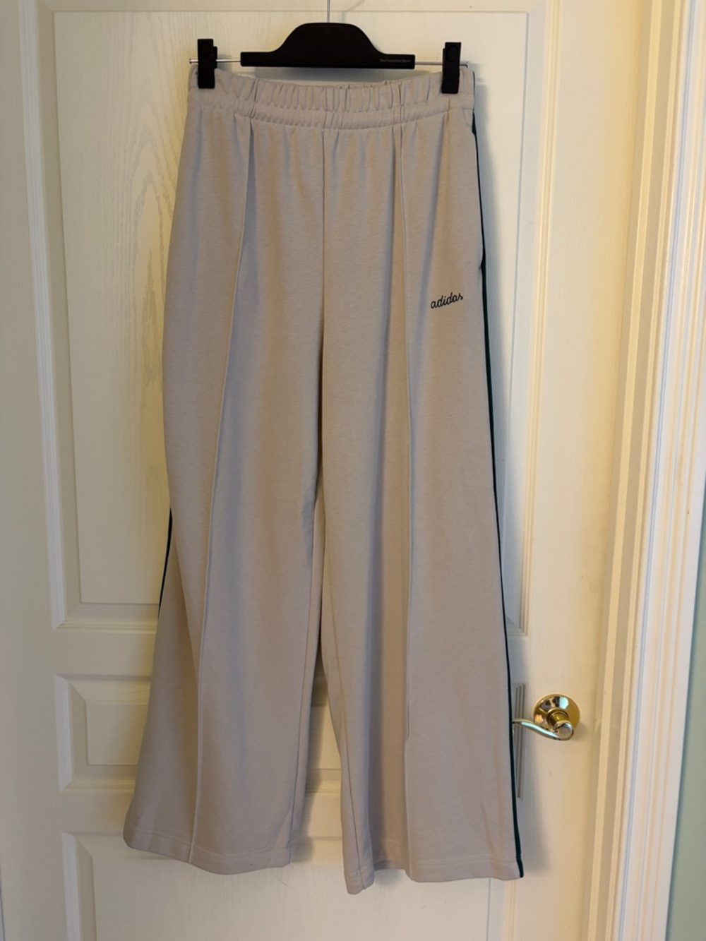 adidas Women's beige Wide-Leg Track Pants with Dark green Side Stripe